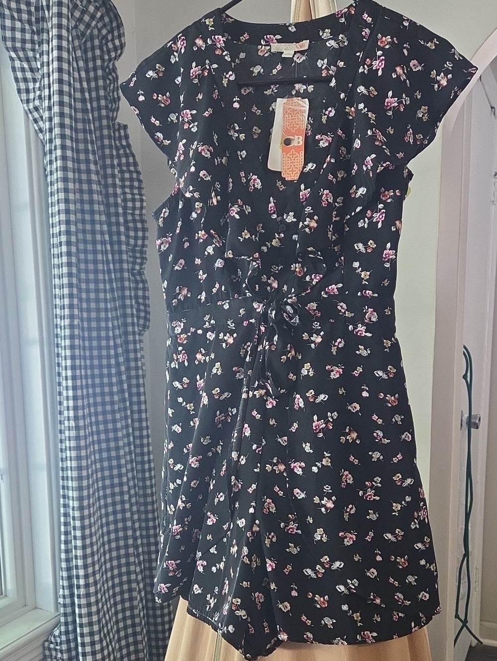 Show Me Your MuMu Black Floral Tie-Waist Mini Dress